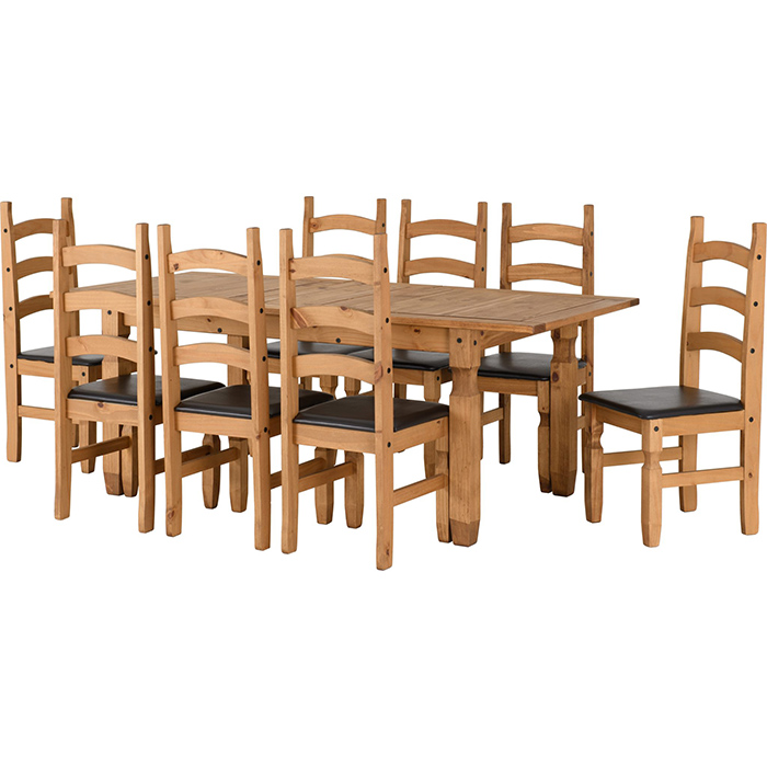 Corona Extending Dining Set With 8 Brown Leather Top Chairs - Click Image to Close